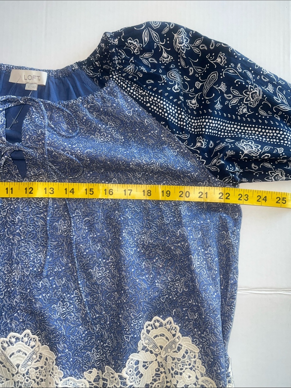 LOFT Lace Paisley Tie Mini Dress Boho Western Precious Sapphire SMALL pockets! - Picture 12 of 17